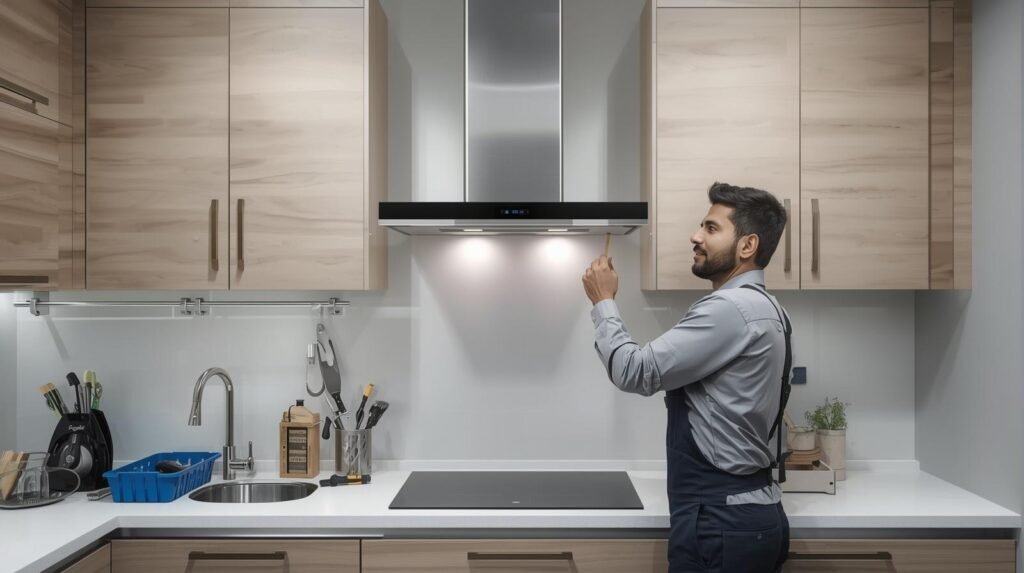 Faber service in Mumbai technician repairing kitchen chimney