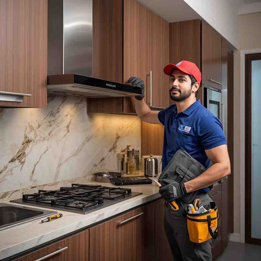 Professional Faber kitchen chimney service in Navi Mumbai — deep cleaning in progress