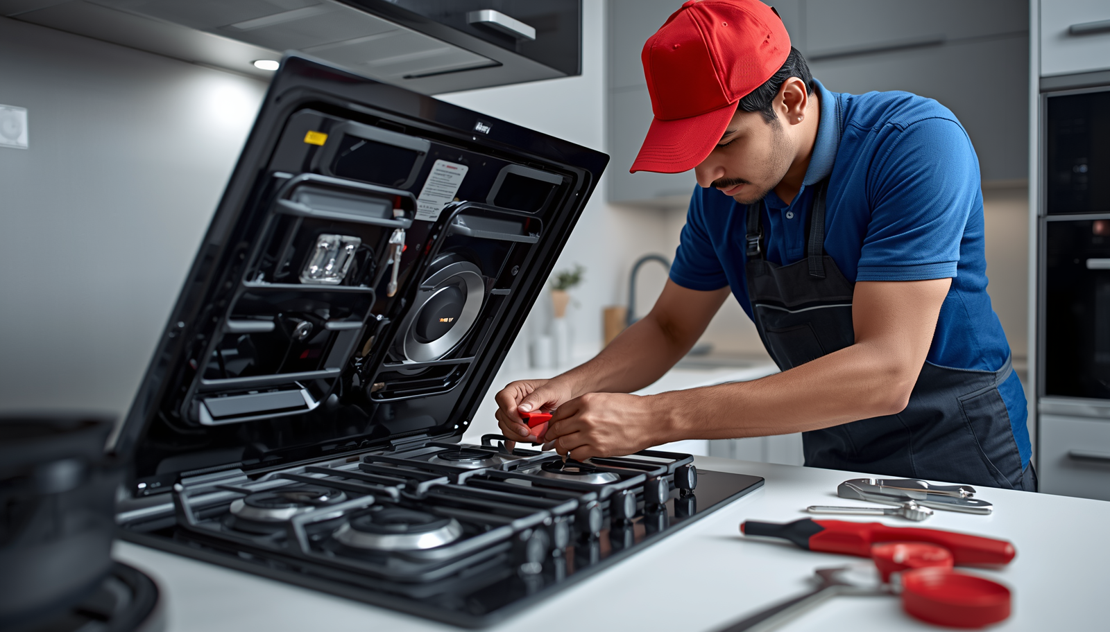 Faber hob technician repairing automatic parts
