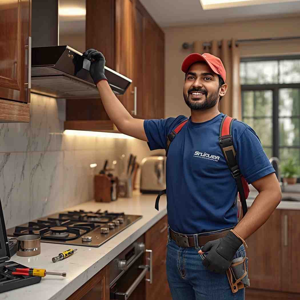 Trusted Faber chimney repair technician servicing kitchen chimney in Navi Mumbai