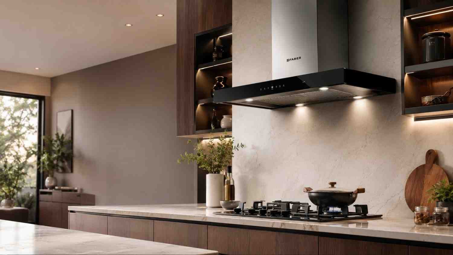 Faber chimney service and repair by expert technician in a modern Indian kitchen
