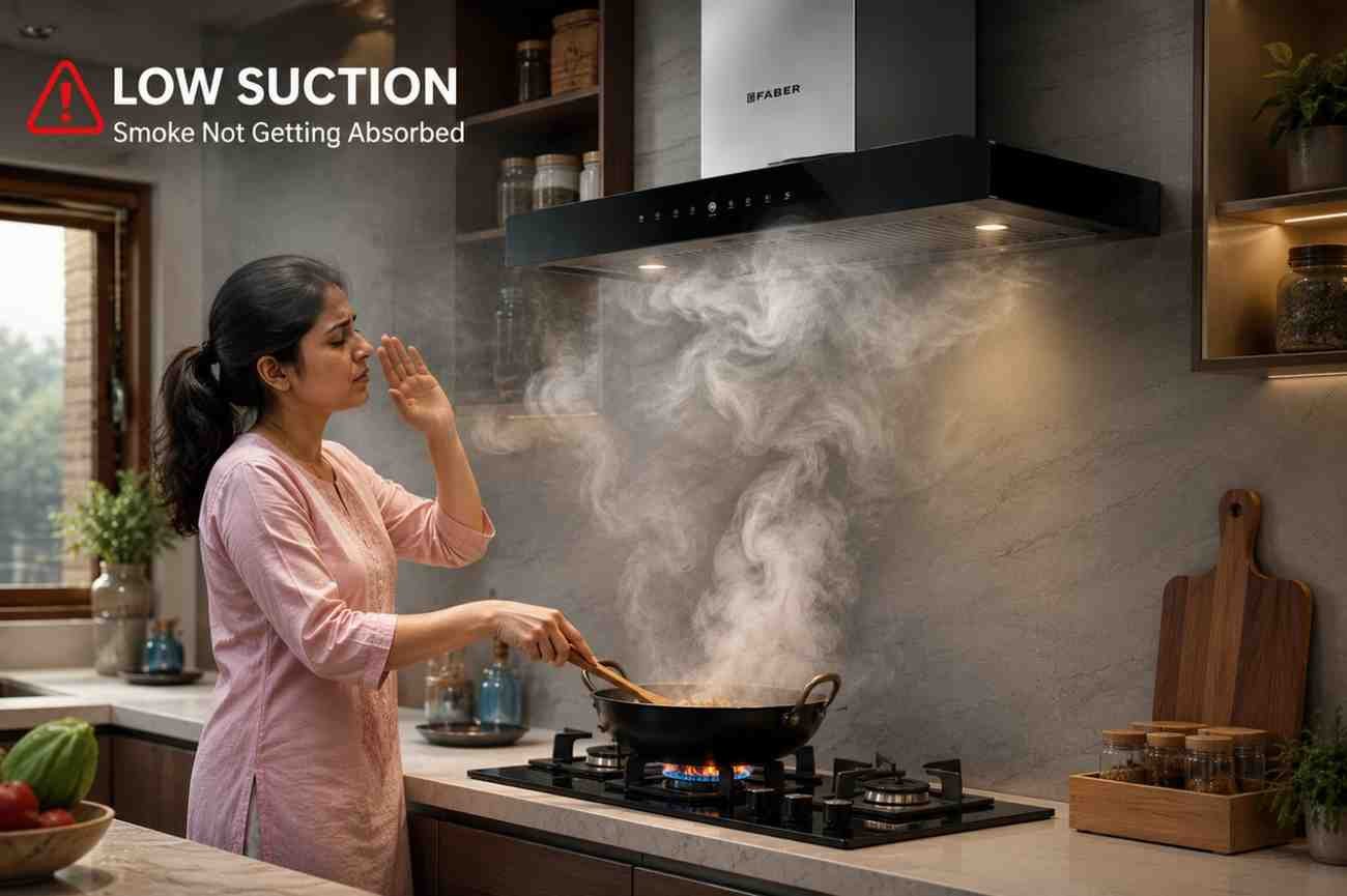Faber chimney low suction problem — smoke not being absorbed in kitchen illustration