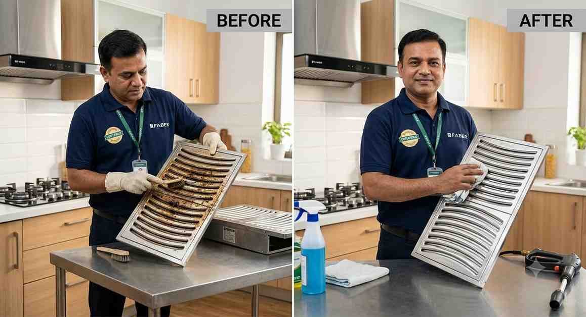 Faber chimney deep cleaning and degreasing service in Mumbai kitchen