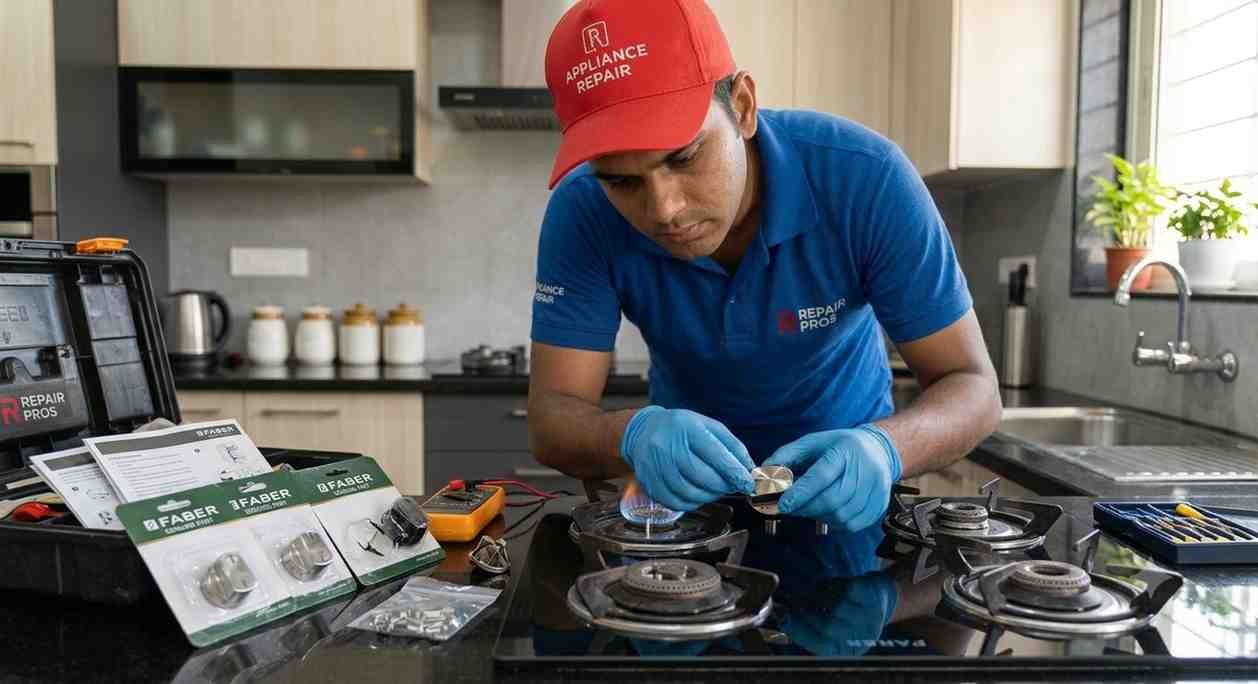 Technician repairing stiff Faber hob control knob