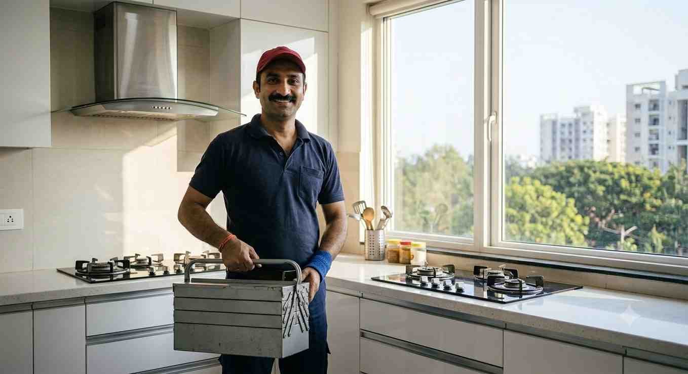 Faber service technician providing chimney and hob service in Bangalore