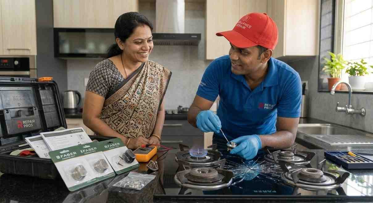 Professional Faber hob service technician diagnosing common hob problems