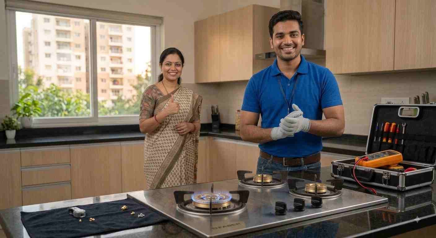 Faber hob repair in Bangalore — technician servicing a built-in hob